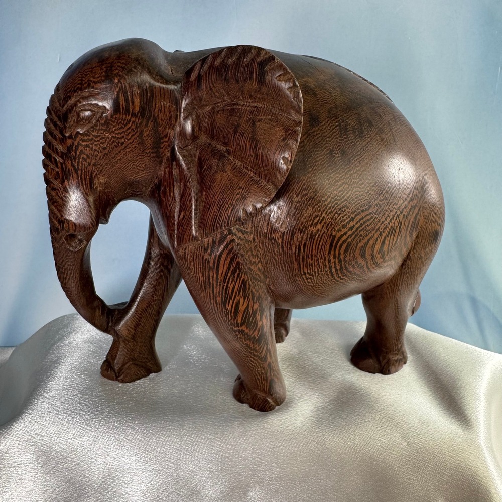 Symphonie Des Arts Elephant Figurine Congo Brown Hand Carved Wood Sculpture